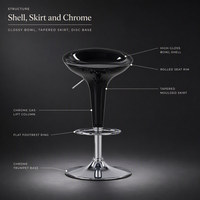 Tabouret de bar ABS avec siège incurvé brillant, réglage à vérin, repose-pieds chromé, tabouret de comptoir moderne, design minimaliste pour bar à domicile