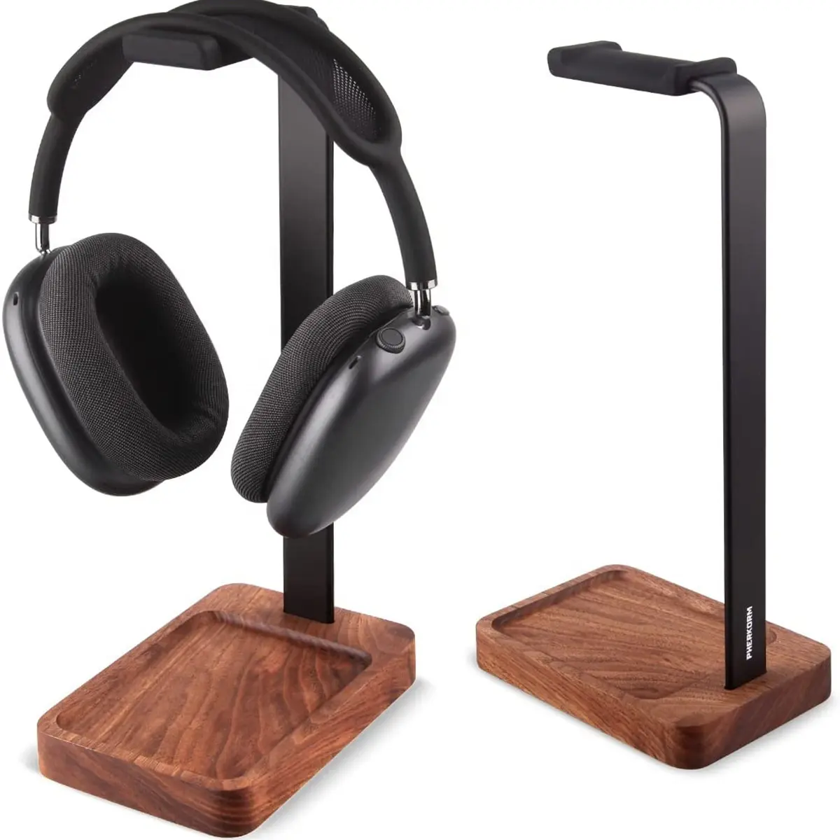 Lantronlife Support de casque en métal en bois de noyer et chêne Support de casque de jeu Support de casque de bureau