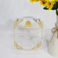 Numéros de table créatifs en acrylique transparent 5x7, panneau de menu de mariage, carte de placement personnalisée avec motif arbre doré et base