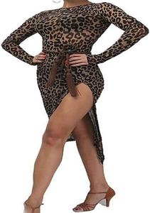 <span class=keywords><strong>Vestido</strong></span> de baile latino Tango Salsa para mujer, trajes de baile Flamenco Samba con <span class=keywords><strong>estampado</strong></span> de leopardo para competición - Product Image 5