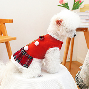 PETCIRCLE Pet Clothing, Dog and Cat Outfits, Gingerbread Man Red Plaid Skirt - Product Image 2