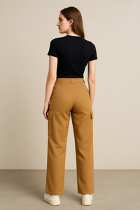 COUPE RÉGULIÈRE PANTALON CARGO DURABLE BEIGE PolySterBlend Tissu brodé écologique Tailles S M L XL XXL - Product Image 2