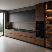 Meubles de cuisine modernes en mélamine sur mesure de Foshan, armoires de cuisine modulaires avec quincaillerie à fermeture douce pour villa et appartement