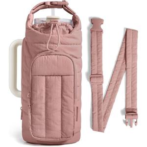 Customizable Recyclable Polyester 40oz Insulated Water <b>Bottle</b> <b>Carrier</b> Sleeve Solid Color Cross-body Cup Holder - Product Image 1