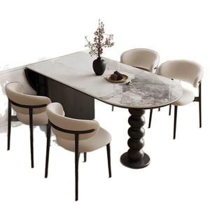 Travertine Slab Dining Table Oval Solid Wood Stable Design For Small Apartments - Product Image 5