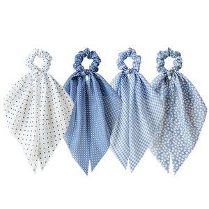 Fresh <b>Light</b> Blue Gingham Ditsy Floral Print Hair Scrunchies Long Ribbon Elastic Hair Bands Girls Daily Casual Styling Hair <b>Ropes</b> - Product Image 4