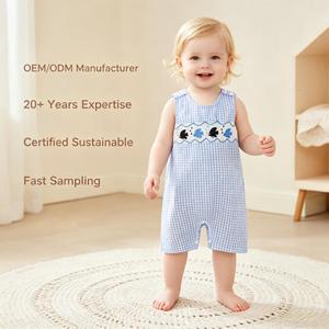 Vêtements pour bébé personnalisés, combinaison sans manches en gingham brodée, tenue d'été pour bébé et tout-petit, barboteuse pour bébé - Product Image 1