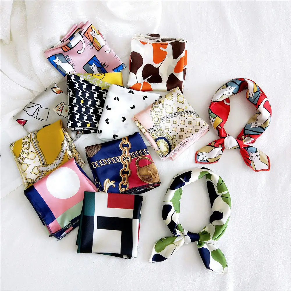 Fashion elegant chain design twill square multi printed silk scarves, lady dress silk kerchief wholesale