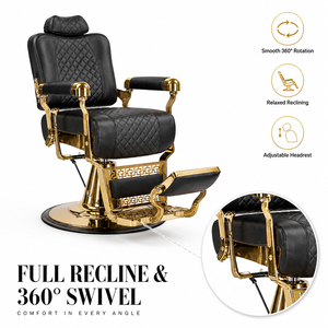 Fauteuil de Barbier Moderne Doré Hydraulique Inclinable Réglable en Hauteur Rotation à 360 Degrés Luxe Salon Coiffure Professionnel - Product Image 5