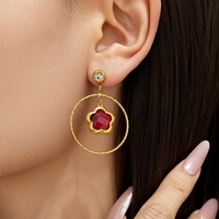 Anting-anting liontin bunga lima daun kaca Ceko berlapis emas PVD 18K baja tahan karat 316L, perhiasan kelas atas untuk wanita