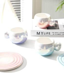 Taza creativa de cerámica para la oficina en casa, juego simple de taza y platillo para té de la tarde. - Product Image 6