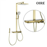 Ensemble de douche thermostatique de luxe en laiton avec étagère, robinet de douche pluie à jet doux brossé pour usage domestique