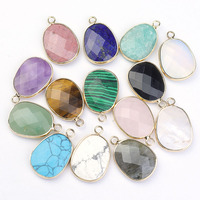 Pendentifs en pierres précieuses naturelles facettées, pendentifs en pierre de lapis-lazuli en forme de goutte d'eau ovale facettée pour colliers 25x18mm