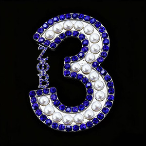 Tùy chỉnh Tình Huynh Đệ Hy Lạp Zeta phi Beta Trâm-men màu xanh, ngọc trai trắng, số 1-100series Pin - Product Image 3