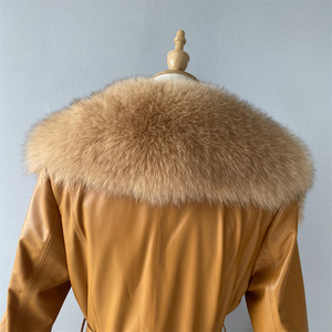 Autumn Fox Fur Collar Cuffs Women Long Genuine Sheepskin Leather Jacket Black Real Leather <strong>Trench</strong> <strong>Waterproof</strong> for Ladies - Product Image 6