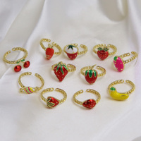 2025 bijoux de mode à la mode en laiton cerise anneaux réglable fruits fraise charme pour femmes fille fête de mariage