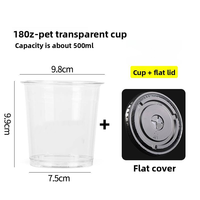 Xunying gobelet en plastique jetable transparent personnalisé de 98mm de diamètre à paroi unique bouchon plat de 500ml emballage froid de jus de thé café soda