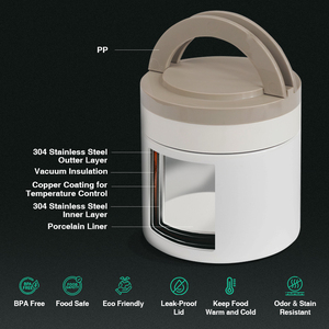 Gran calidad 23oz/700ml Nuevo diseño Tapa de PP apilable de gran capacidad Material de grado alimenticio Tarro de comida de porcelana portátil para la venta - Product Image 4