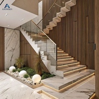 Europäischer Stil Gerade Treppe für Innenbereich Villa Kohlenstoffstahlkonstruktion Holzstufen Glasgeländer