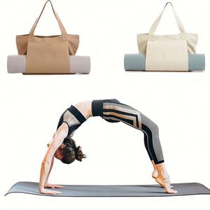 Sacs de courses réutilisables personnalisés de haute qualité avec logo imprimé, sacs fourre-tout en toile de coton blanc uni pour tapis de yoga, pour femmes, vente en gros - Product Image 2