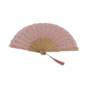 Abanico de madera ecológico de 23cm al por mayor, tela de encaje pintada <span class=keywords><strong>a</strong></span> <span class=keywords><strong>mano</strong></span> para actividades de regalo promocional de boda de <span class=keywords><strong>A</strong></span>ño Nuevo romántico - Product Image 5