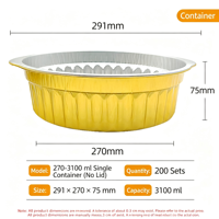 Boîte d'emballage jetable ronde dorée épaissie de 3100 ml, pot en papier d'aluminium pour extérieur avec couvercle, boîte en papier d'aluminium scellée