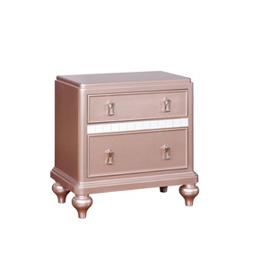 โต๊ะข้างเตียงสีโรสโกลด์สไตล์ร่วมสมัย 2 ลิ้นชัก พร้อมแผงตกแต่งกระจก - Product Image 3