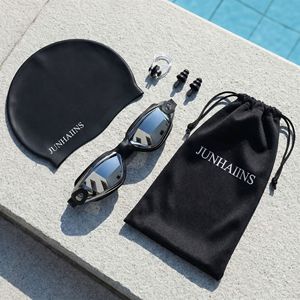 Junhains Swimming Goggles Set With Cap Nose Clip Earplugs Black Adult Waterproof Anti Fog Polycarbonate Lens - Product Image 1