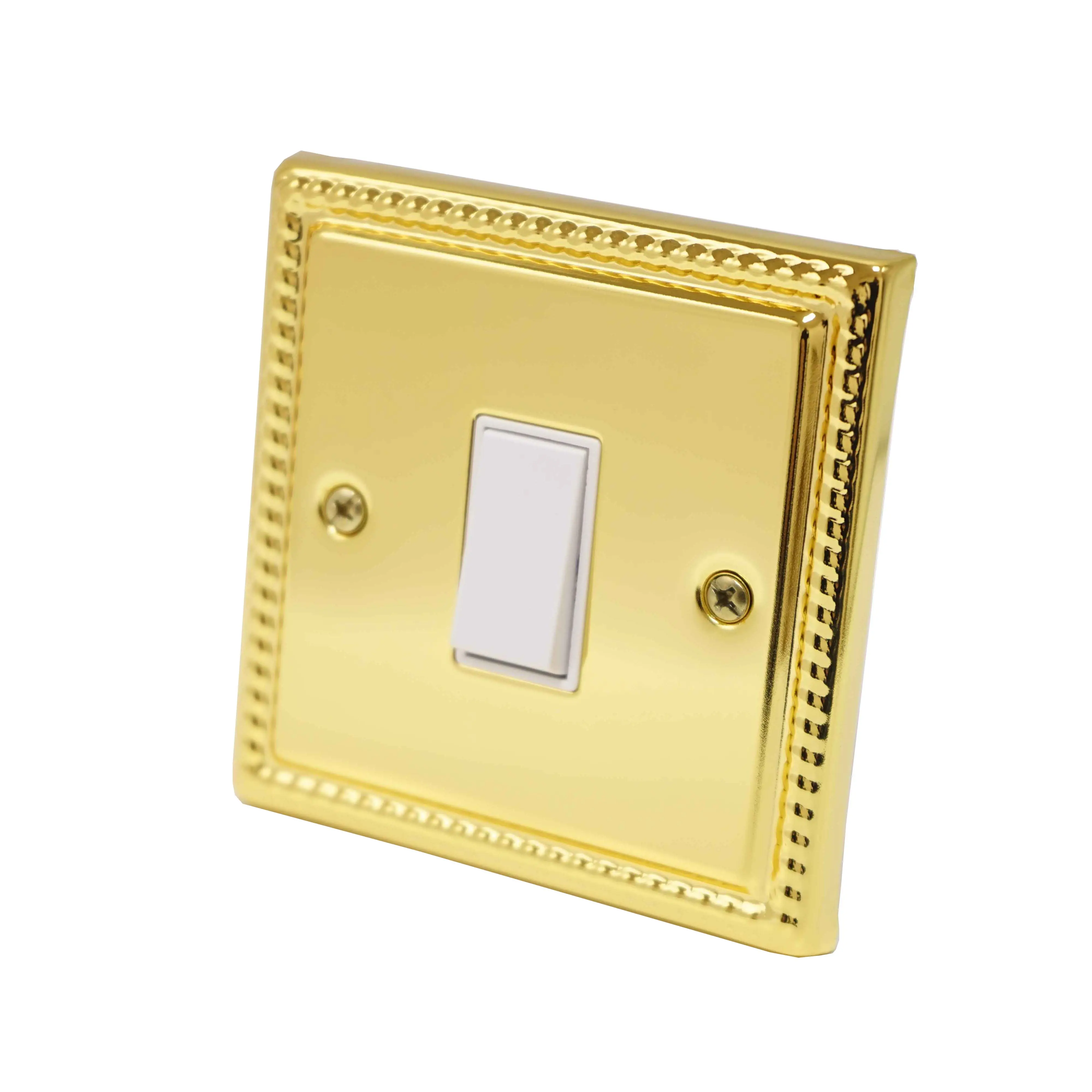 Mirror Finish Range 1 Gang 2 Way Switch Electroplated Gold Color Metal 304 Stainless Steel 86 3*3 Plate