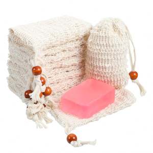 Sacs à savon tendance en maille exfoliante, pochettes en tissu 100 % coton naturel recyclables, économiseurs de savon pour la douche, massage et gommage - Product Image 2