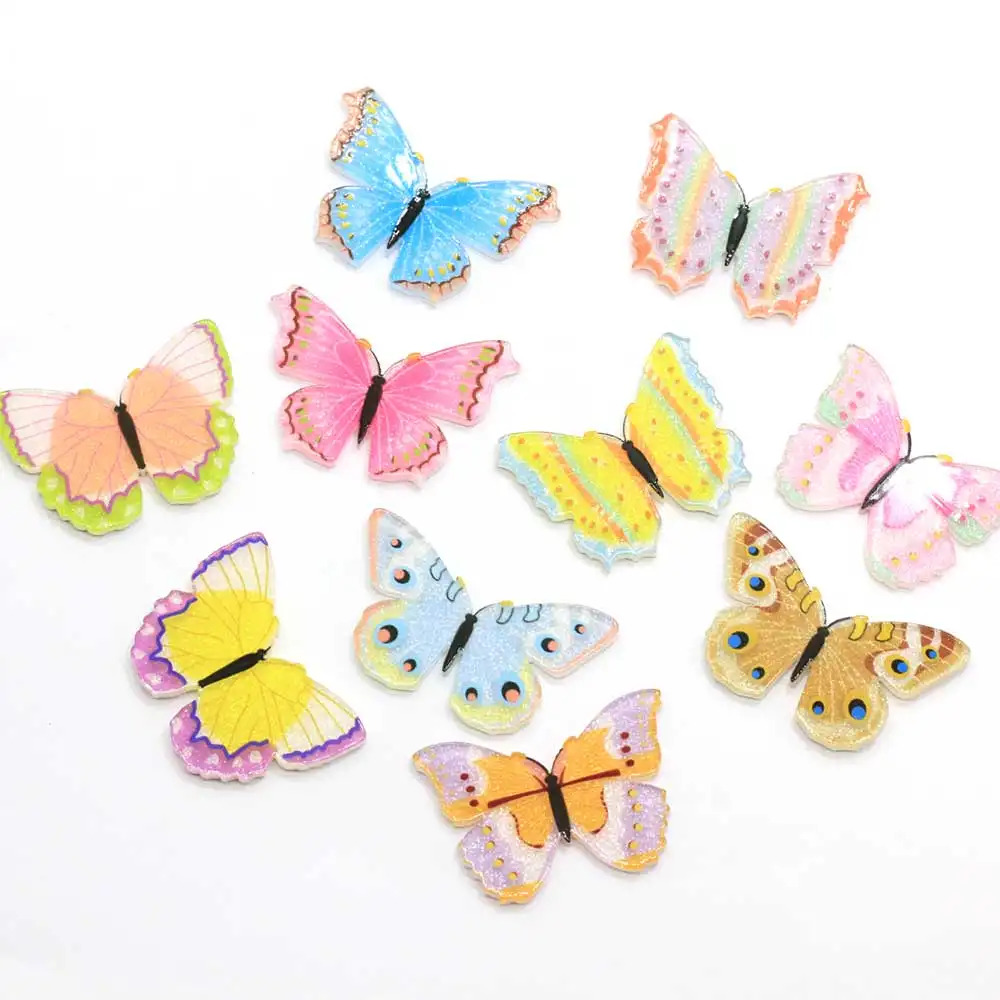 Colorful Glitter Acrylic Butterfly Dragonfly Planar Resin Craft For Hairpin Brooch Decoration Supplies