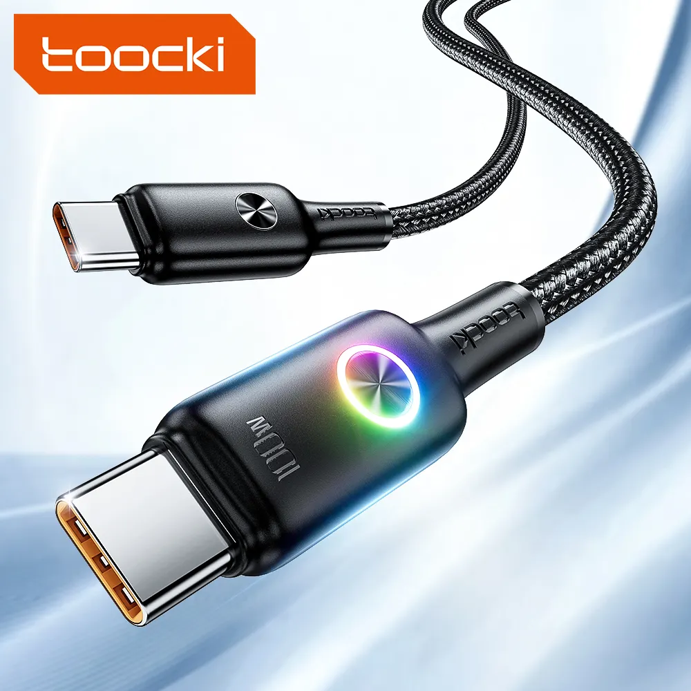 Toocki özel Logo tipi C tipi C 100w süper hızlı şarj kablosu renkli gösterge tasarımı Usb kablosu cep telefonu için