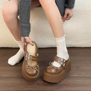 2026 New Women <b>Closed</b>‑Toe <b>Mules</b> Fashion Double‑Buckle Thin Bow Platform Anti‑Slip Height Increasing Slippers - Product Image 1