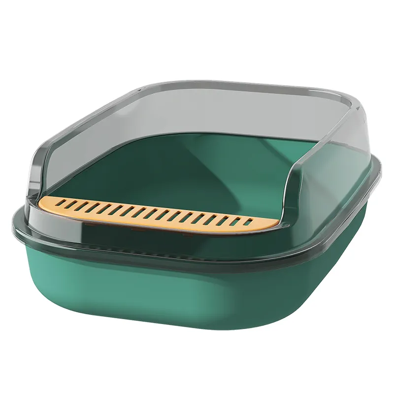 Cat toilet with transparent high-sided fence large capacity plastic cat litter box