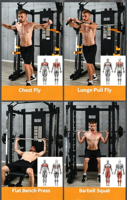 Machine de musculation multifonctionnelle pour usage intérieur – Appareil complet en acier pour exercices de musculation des pectoraux, du dos et des bras