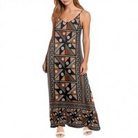 Robe Maxi d'été en mousseline de soie à bretelles spaghetti, imprimé masi tapa, fidjienne polynésienne, vêtements de plage personnalisés, robes pour femmes