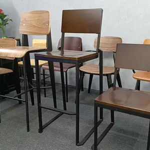 Kursi Bar restoran kayu polos komersial antik furnitur kayu Solid kursi Bar restoran