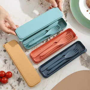Wiederverwendbare Reise Ausrustung Set Mit Box Portable Messer Gabel Loffel Geschirr Umweltfreundliches Kunststoff Geschirr Set - Product Image 1