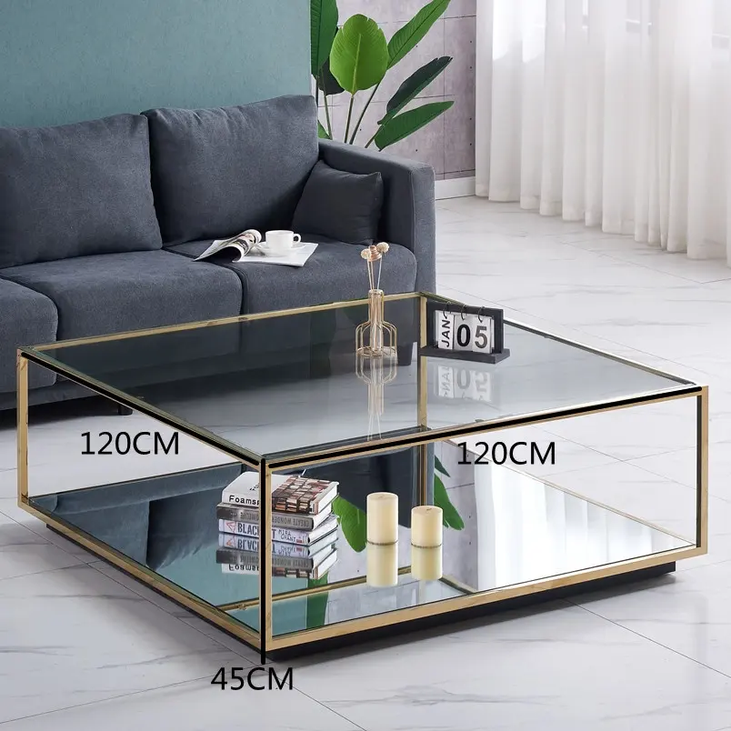 Table basse rectangulaire en verre trempé, style moderne et simple, pieds en métal, centre de thé, nouvelle collection 2021