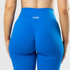 Custom 4 Way Stretch Sports Workout Gym Pants V Shape Scrunch Butt Lift Fitness Blue Yoga Leggings For Women