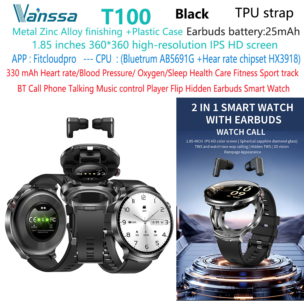 TPU negro T100-auriculares-reloj inteligente