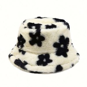 Wholesale Fall Winter Plush Flowers Versatile Warm Flower Print Fisherman Boonie <b>Hats</b> Women Lady Girl Faux Fur Furry Bucket <b>Hat</b> - Product Image 5