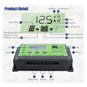 Sunchongic régulateur solaire 12V 24V 60a double USB contrôleur de chargeur mppt contrôleur de chargeur solaire