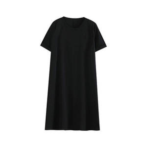 เดรสเสื้อยืดรันฉี คอกลม ทรงหลวม สีดำ ยาว/สั้น ไซส์พลัส ชุดลำลองสำหรับผู้หญิง สวมใส่ได้ทุกวัน - Product Image 1