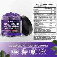 Gummies OEM Bioby NAD Biotine Collagène Resvératrol Anti-âge Soutien Beauté 10000mcg Biotine 60 Gummies