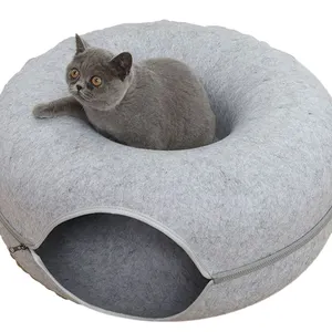 Groothandel Custom Huisdier Kat Huis Grote Donut Ontwerp Tunnel Spelen Rits Ontwerp Vilt Kat Bed