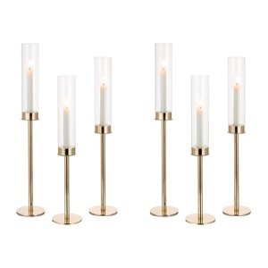 Porte-bougies hauts en métal doré avec abat-jour en verre transparent <span class=keywords><strong>pour</strong></span> centre de <span class=keywords><strong>table</strong></span> de mariage, fête, décoration de <span class=keywords><strong>table</strong></span> à domicile - Product Image 1