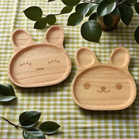 Assiettes en bois de fabrication chinoise, en forme de lapin mignon, créatives, pour fruits, collations et desserts, assiettes en bois faites à la main, assiette en bois pour enfants