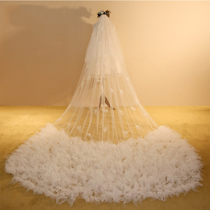 Soporte personalizado flor cola grande estilo coreano largo novia vestido de novia 3 metros velo Iglesia velo encaje católico <span class=keywords><strong>Mantilla</strong></span> velo - Product Image 2