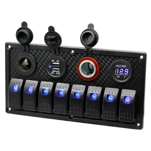 Waterproof 12V Led Light Push Button Toggle Electrical Car Rocker Boat Marine 8 Gang Switch Panel